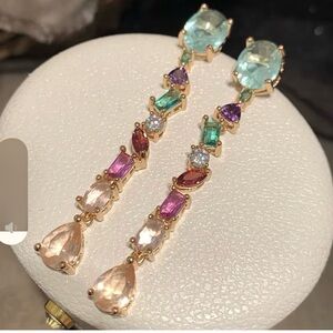 Elegant Multicolor Gemstone Drop Earrings J234
